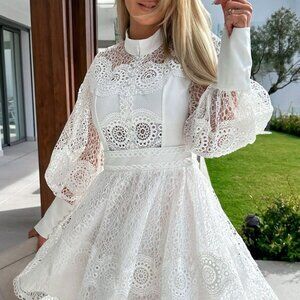 Lace Lantern Sleeve Mini Dress | New Mini Formal Ruffled Dress w/ Long Sleeves